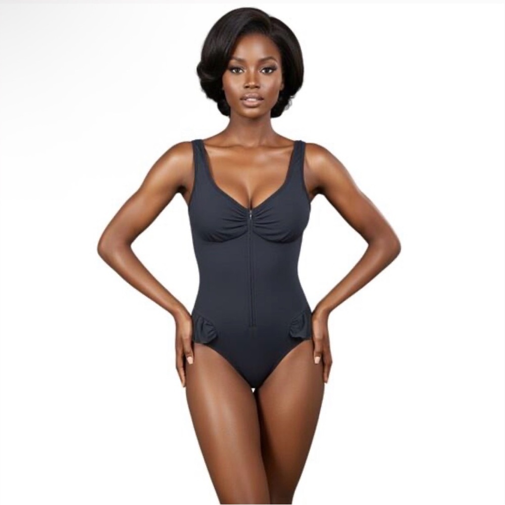 NWOT SKIMS Seamless Sculpt Zip Front Brief Bodysuit BLACK 2X